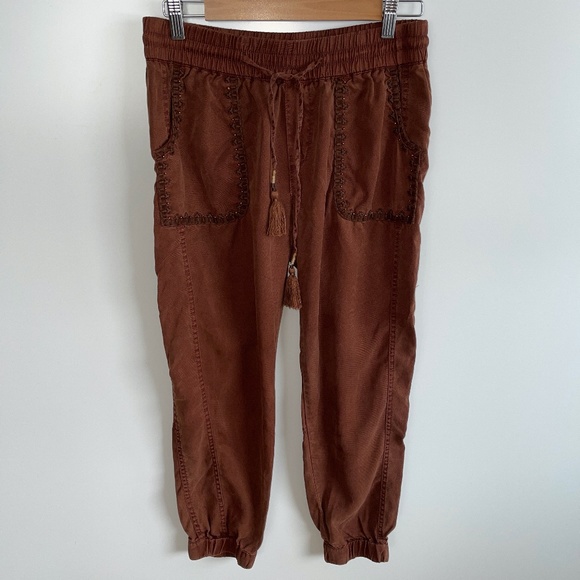 Hei Hei Anthropologie Embroidered pockets Brown Harem Jogger Boho Pants Size S - Picture 3 of 9